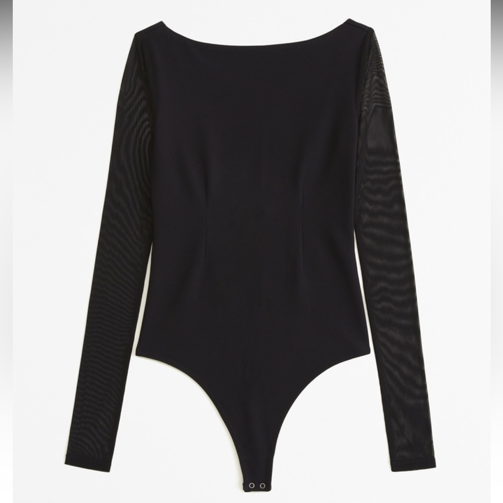 Abercrombie & Fitch Long-Sleeve Mesh Crepe Shell Bodysuit L Large Black